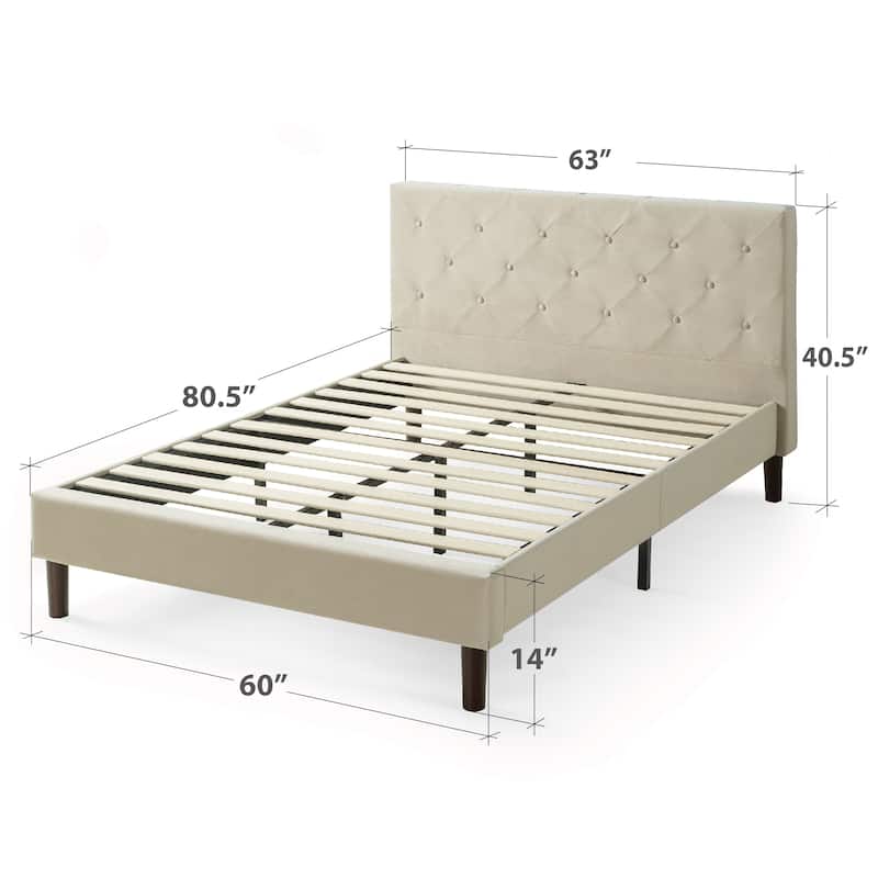 Priage by ZINUS Beige Upholstered Diamond Stitched Platform Bed Frame - Queen
