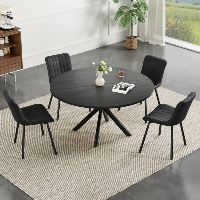 47 Inch Round Dining Table for 4-6 People, Mid Century Modern Kitchen Table with Sturdy Base, Wood Dining Table - Black