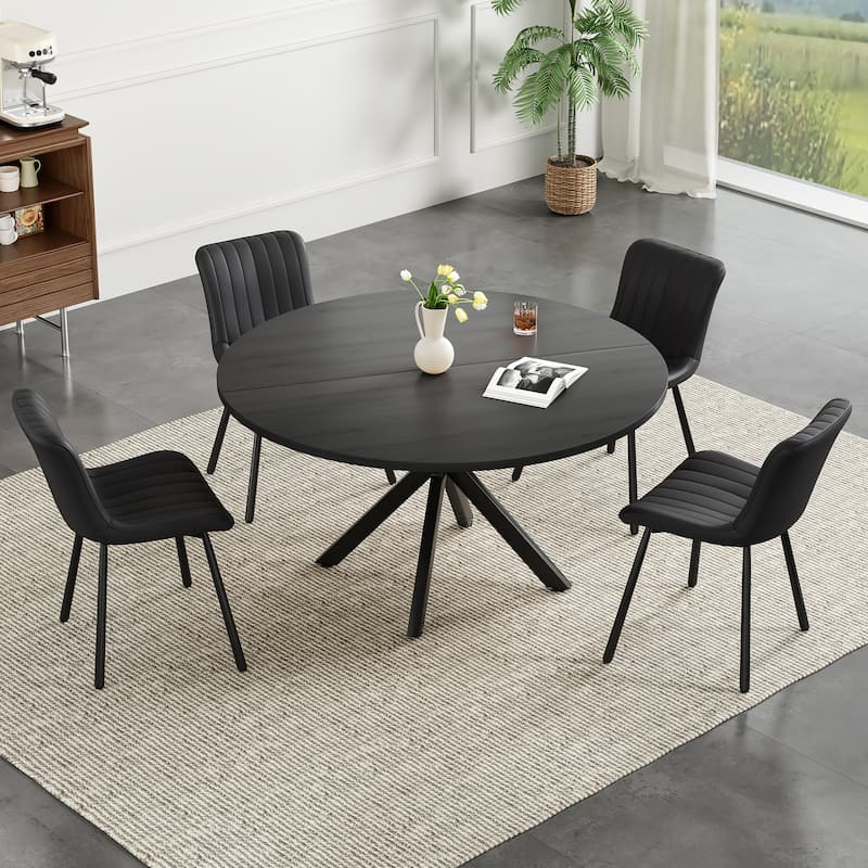 Wood Coffee Table Cocktail Table, Round Dining Table for 4-6 People, Modern Kitchen Table with Sturdy Base - Black