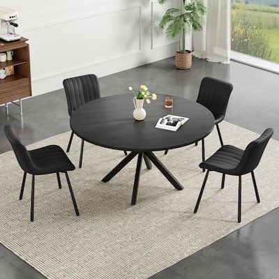 Wood Coffee Table Cocktail Table, Round Dining Table for 4-6 People, Modern Kitchen Table with Sturdy Base