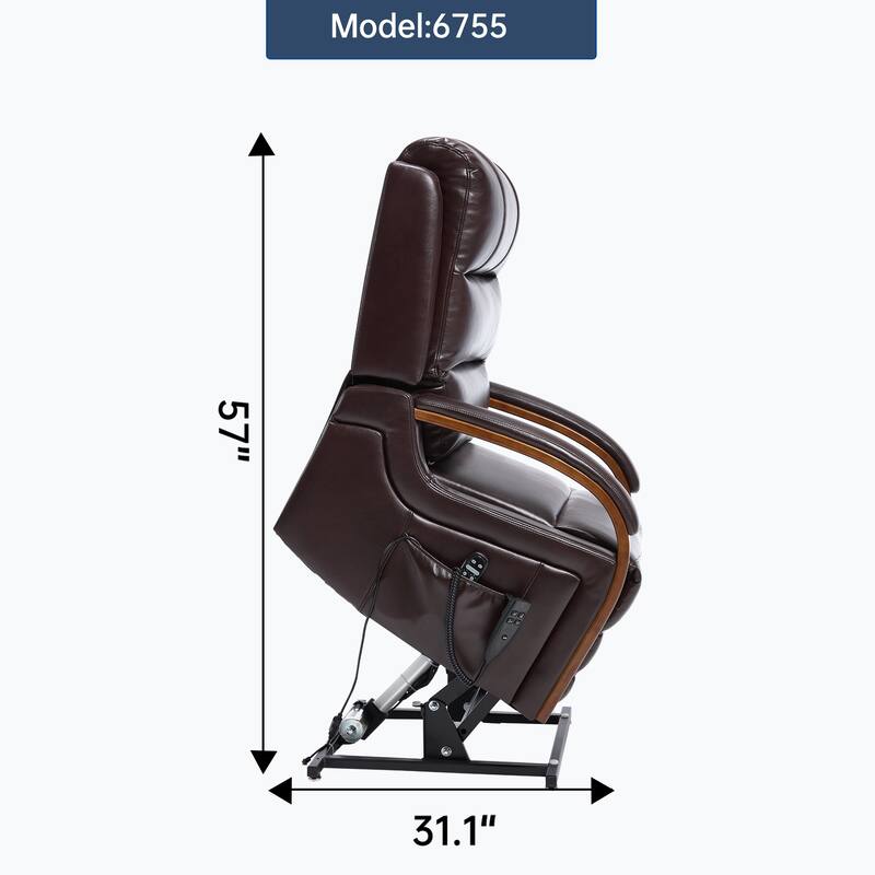 Power Leatheraire Lift Recliner Chair Dual Motor Infinite Position Up to 350 LBS with Solid Wood Armrests