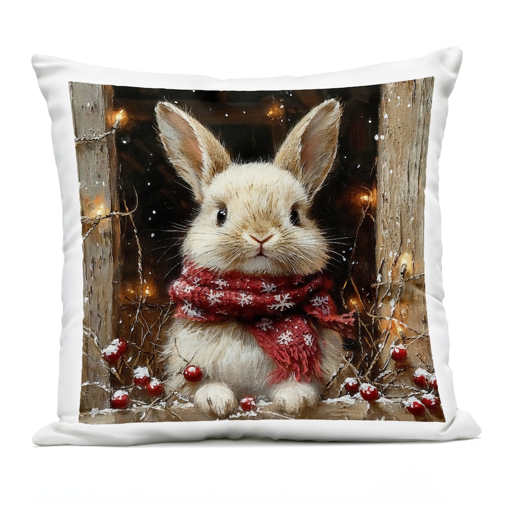 Stupell Bunny with Snowy Holly Berries Printed Outdoor Throw Pillow Design by Riley B