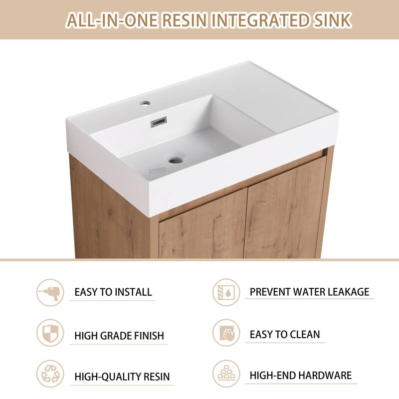 BNK 24/30/48/60 inch Freestanding Resin Sink Bathroom Vanity with Soft Close Door and Adjustable Shelf