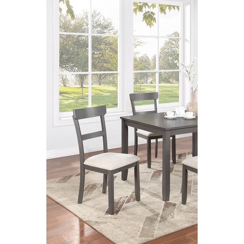 Classic Stylish Gray Natural Finish 5pc Dining Set Kitchen Dinette Wooden Top Table and Chairs Cushions Seats Ladder Bac