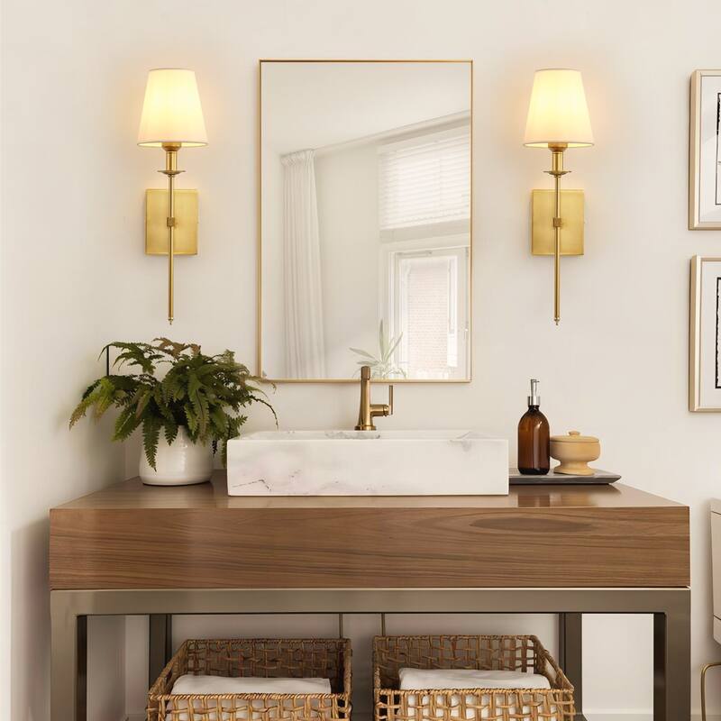 Starsky 1 - Light Industrial Wall Sconce Set with Tapered Fabric Shade (Sets of 2) - Gold