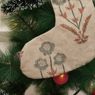 Fabdivine Handmade Linen Floral Block Print Christmas Stocking Home Décor Perfect for Gift - 10"X4.5"