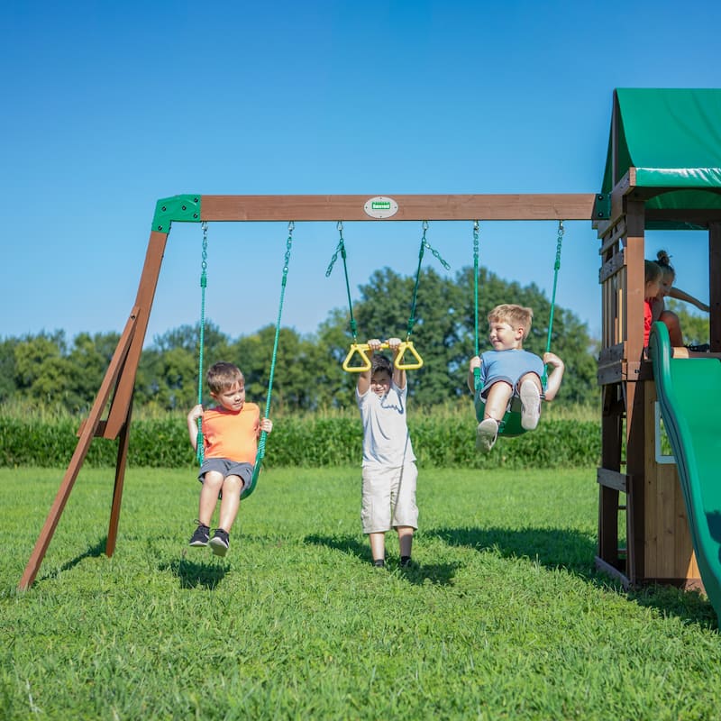 Backyard Discovery Lakewood Cedar Wood Swing Set, Slide, Clubhouse - 14'0" x 11'3"