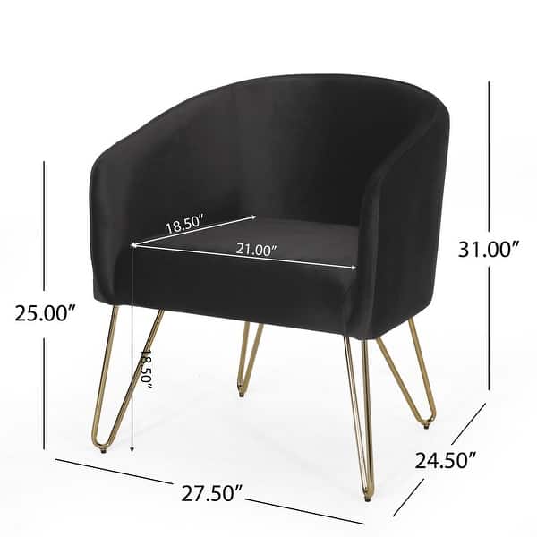 dimension image slide 1 of 3, Grelton Modern Glam Velvet Club Chair with Hairpin Legs by Christopher Knight Home - 27.50" L x 24.50" W x 31.00" H