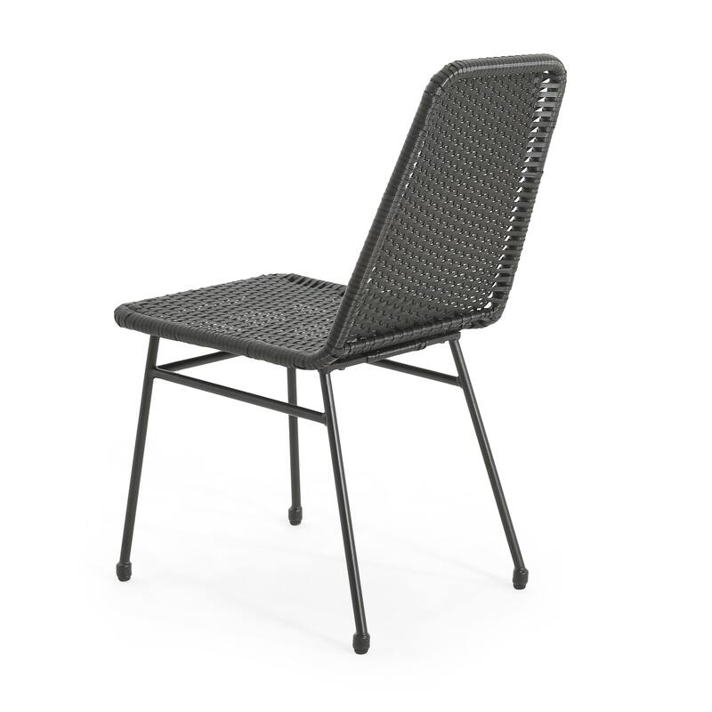 Roomfitters Sleek Outdoor Dining Chairs Set of 2, Black Wicker Patio Seating with Metal Frame, Dark Brown