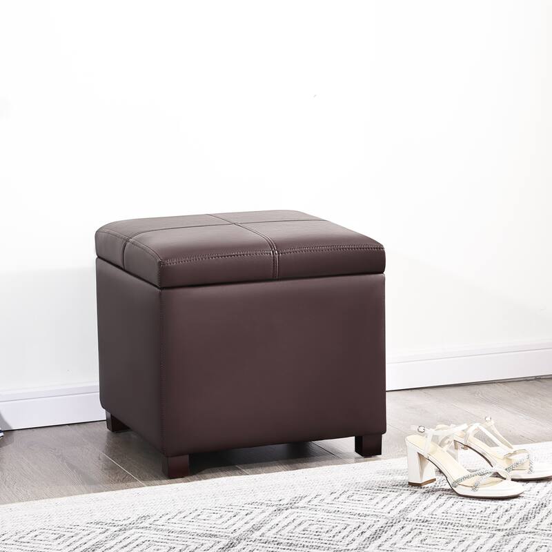 Adeco Square Tufted Storage Ottoman with Hidden Space - Brown-without-tufting