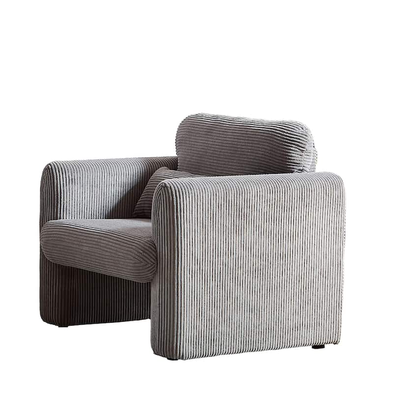Roomfitters 33" Modern Corduroy Lounge Chair with Support Pillow, Upholstered Single Sofa Armchair for Living Room, Grey