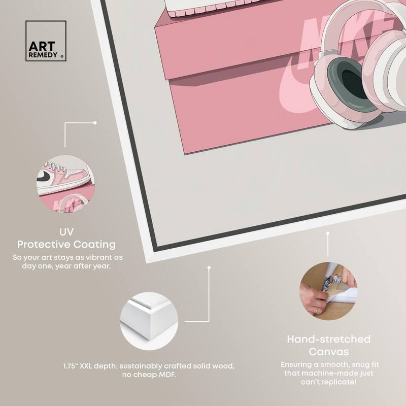 Pink Sneaker and Headphones Canvas by Art Remedy