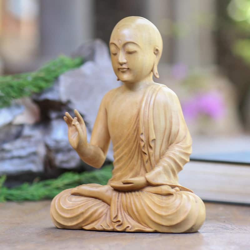 Wood statuette, 'Karana Mudra Buddha'