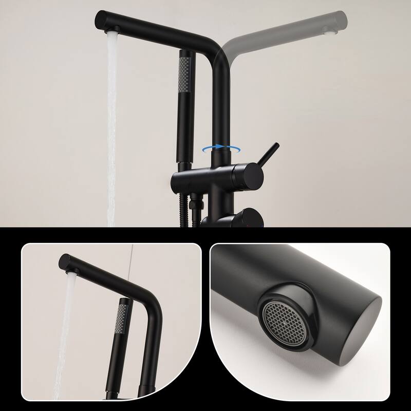 41"H Solid Brass Floor Mounted Tub Faucet with Handheld Shower