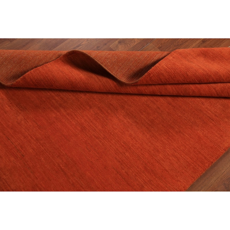 Orange Gabbeh Modern Rug Handmade Solid Wool Carpet - 3'10" x 5'9"