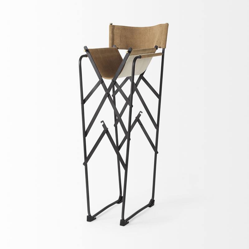 Modern Folding Faux Leather Bar Stool with Full Backrest and Black Metal Legs for Kitchen Dining