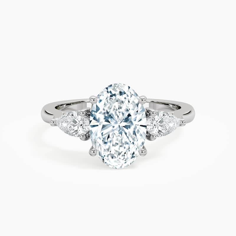Auriya 14kt White Gold Lab Grown Oval Diamond Engagement Ring with Vintage Three Stone Pear Accents (F-G, VS) - 6.5 - 1.25 ct. center