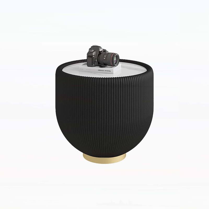 Modern Round Table with Metal Base,Durable for Home Decor - Gold+Black+Marble-19.69''Lx19.69''Wx16.93''H