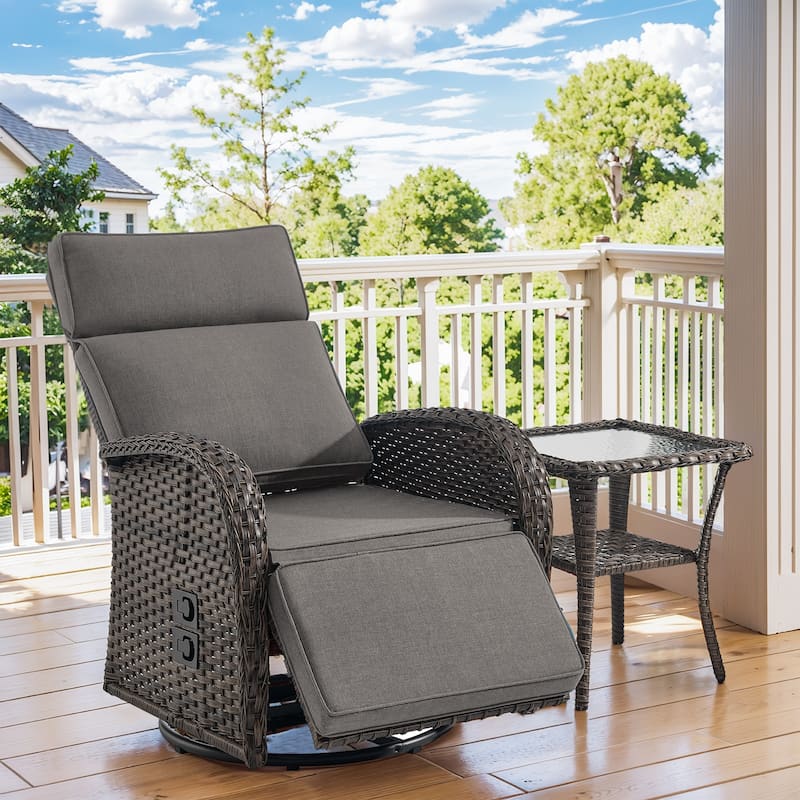 Pocassy Versatile Outdoor Recliner Chair - Grey Cushion - 1 Swivel Chair with Table