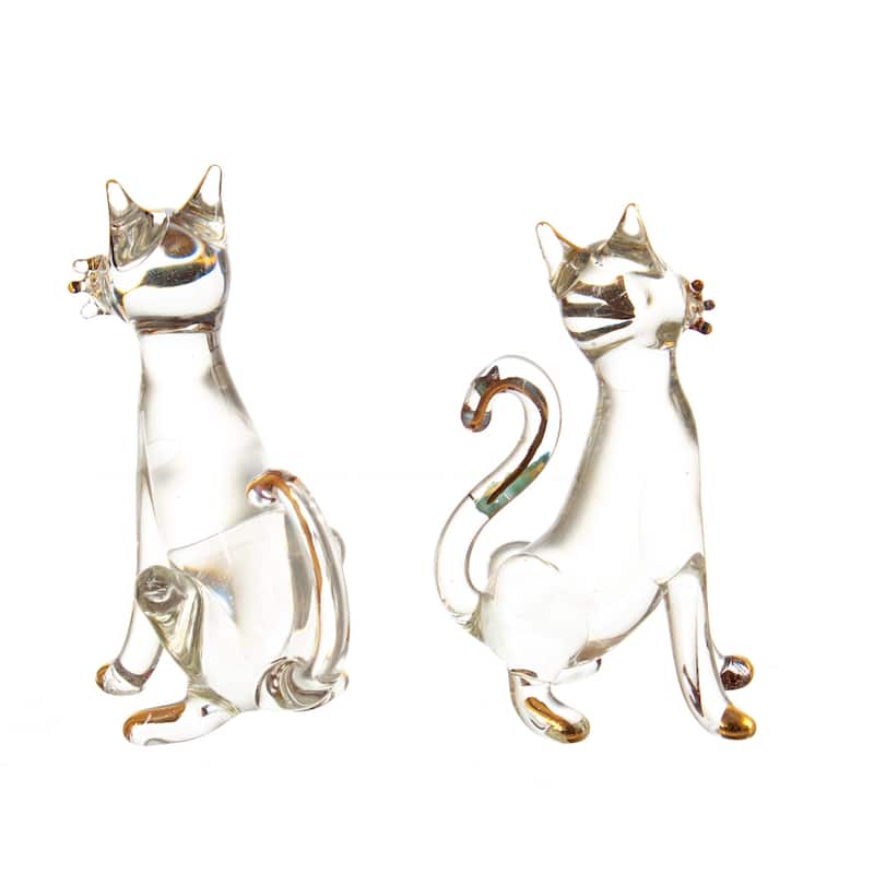 Novica Handmade Feline Friendship Gilded Glass Figurines (Pair)