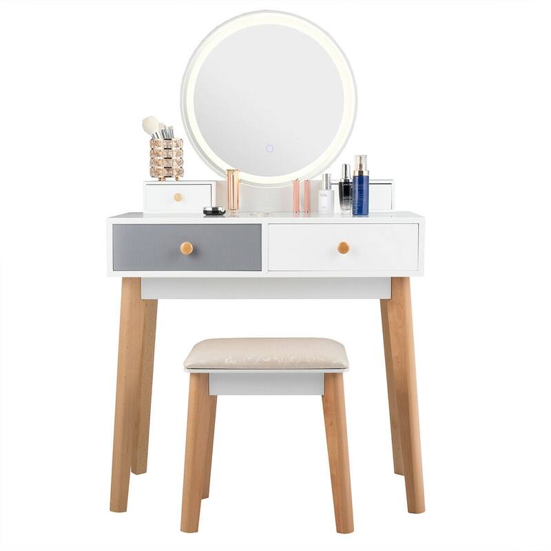 Gymax Makeup Dressing Vanity Table Set w/ Touch Screen Dimming Mirror - See Details