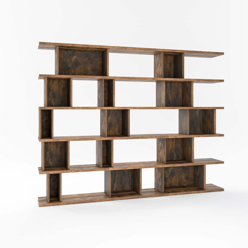 Davee 93" W x 72" H Adjustable Antique Rustic Wood Bookcase - 72" H x 93" W x 12.6" D - 72" H x 93" W x 12.6" D - Antique Rustic Wood
