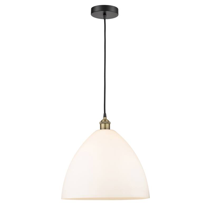 Innovations Lighting Edison Dome - 1 Light 16" Cord Hung Pendant - Black Antique Brass/Matte White