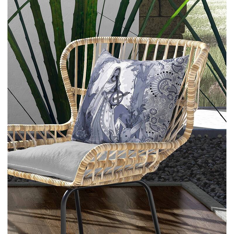 Forest Melodies Indoor/Outdoor Reversible Throw Pillow White and Grey