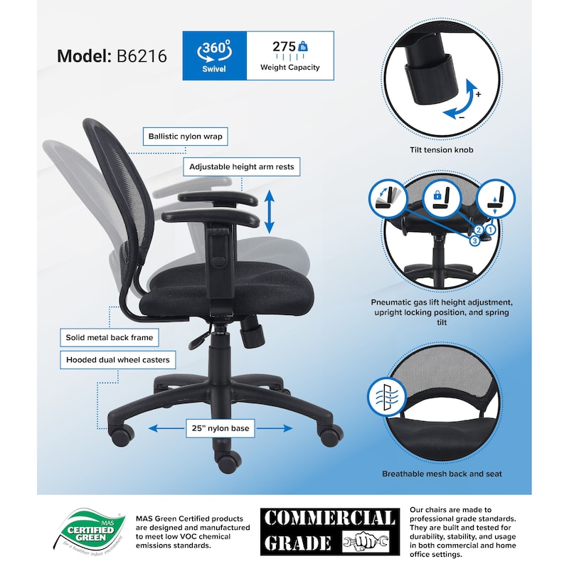 Boss Mesh Back Task Chair with Adjustable Arms