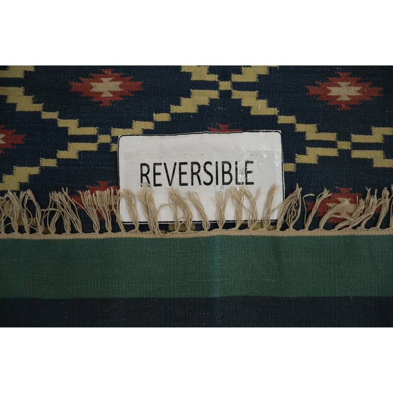 Hand Woven Oriental 100% Wool Carpet Southwestern Geometric Navy Blue & Blues Kilim Area Rug - 6' 2'' X 4' 3''