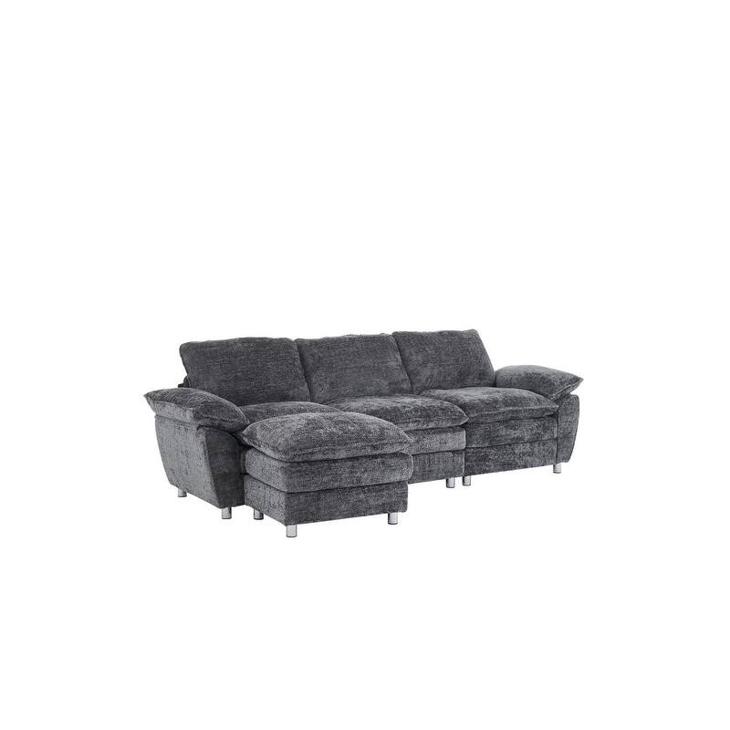 Modern Upholstered Living Room L Shaped Sofa,Comfy Sofa Couch with Ottoman and Pillow Arms