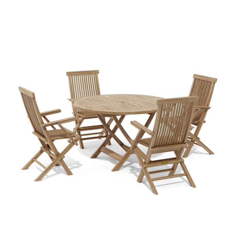Folding Dining Set Outdoor - 5 Piece Antique Style Patio Set - Armchairs & Table