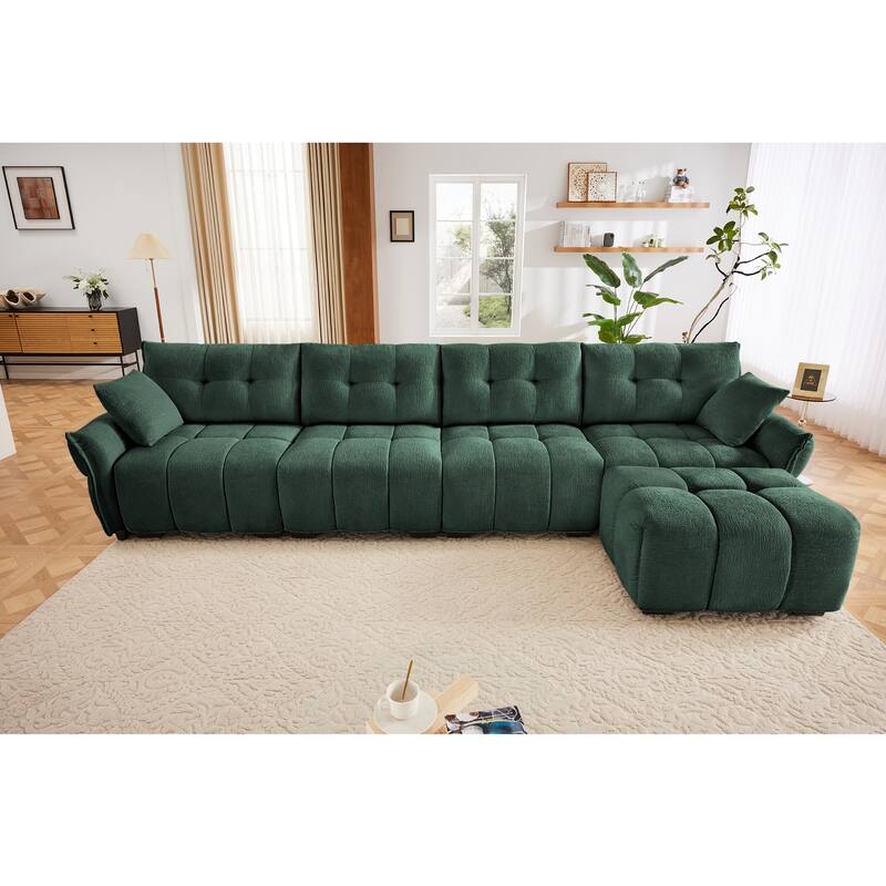 Modular 4-Seat Chenille Sofa Set with 2 Ottomans, High-Resilience Cushions and Solid Wood Frame