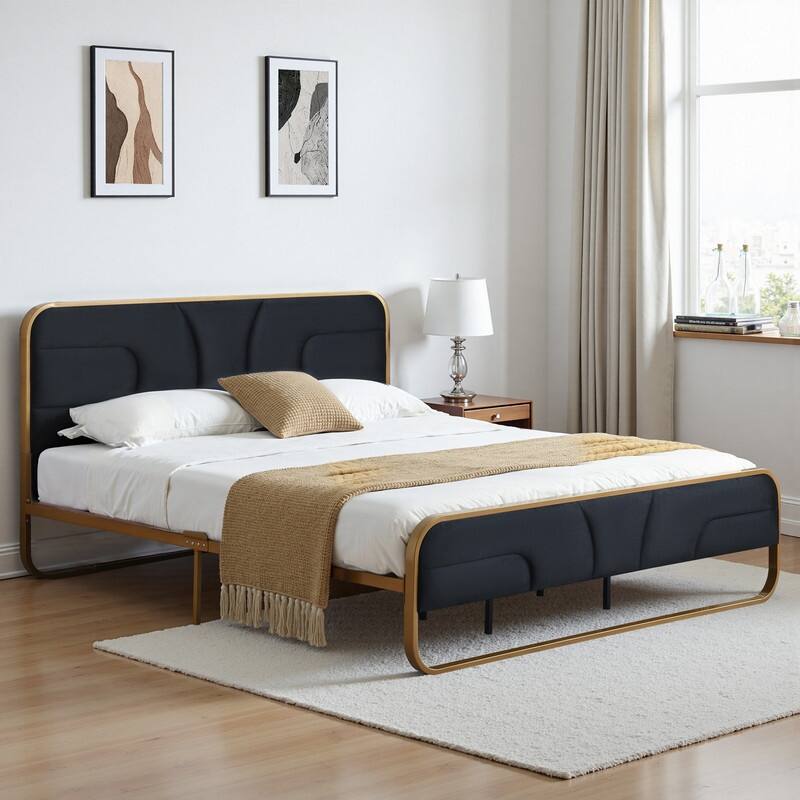 Modern Velvet Platform Bed - Black - King