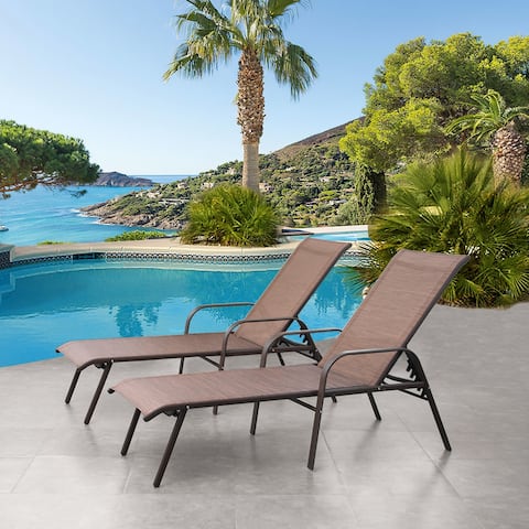 Outdoor Patio All Weather Adjustable Chaise Lounge Chairs (Set of 2) - 20.5" W x 60.6" D x 42.1" H
