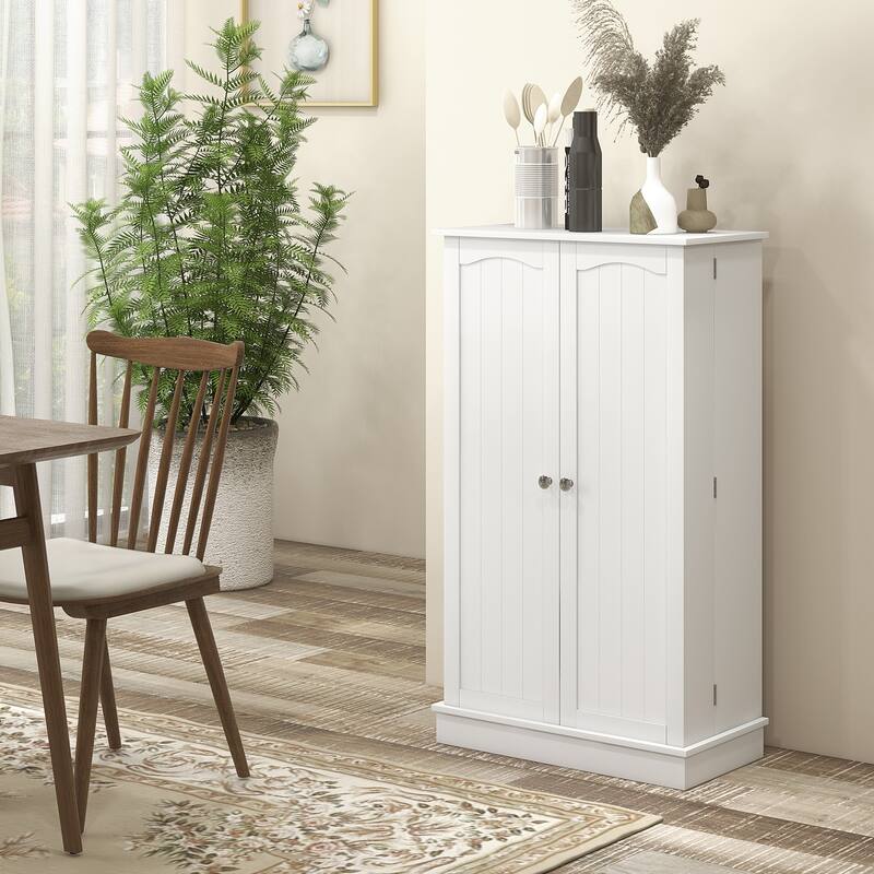 HOMCOM 41" Kitchen Pantry, Modern 2-Door Kitchen Storage Cabinet with 5-tier Shelving, 12 Spice Racks and Adjustable Shelves - White