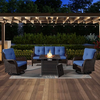 Gymojoy 4-Piece Outdoor Wicker Patio Furniture with Fire Pit Table, Rattan Coversation Set with Water Resistant Thick Cushions