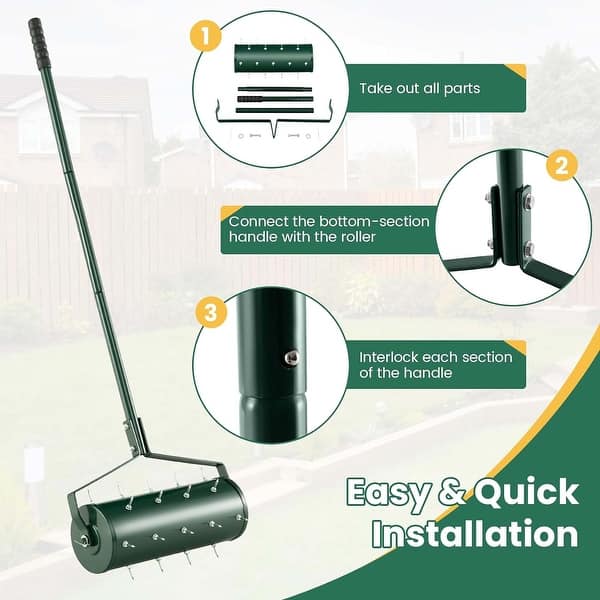 Gymax Rolling Garden Lawn Aerator Roller Home Grass Steel Handle | Canada