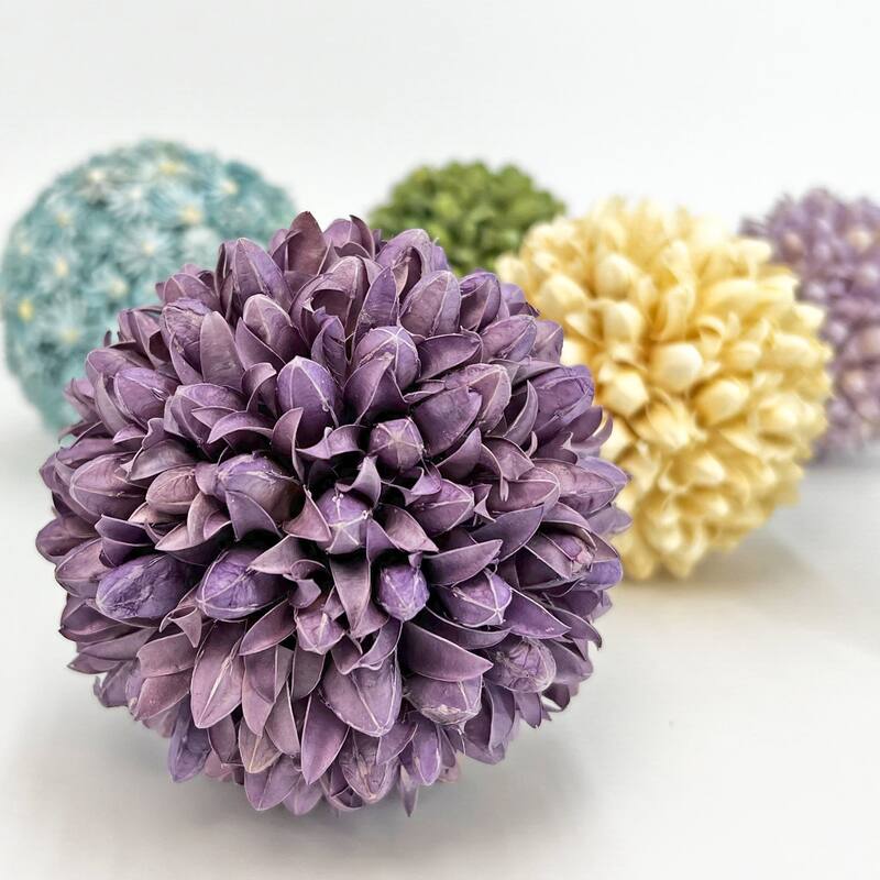 Handmade Preserved Topiary Balls – Set of 9 Decorative Floral Orbs - 4 inch