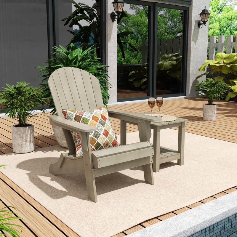 Vineyard HIPS Outdoor Folding Eco-Friendly All Weather Seashell Adirondack Chair with Side Table (2-Piece Set) - Weathered Gray