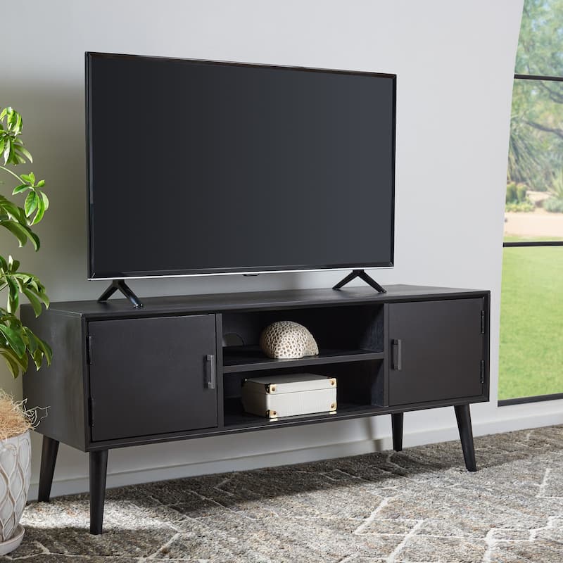 SAFAVIEH Sorrel Mid-Century 47-inch Storage Media TV Stand - 47.3" W x 15.8" L x 20" H - Black