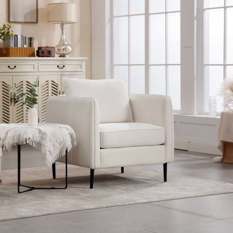 Mid-Century Modern Armchair with 1 Pillow and Metal Legs for Bedroom