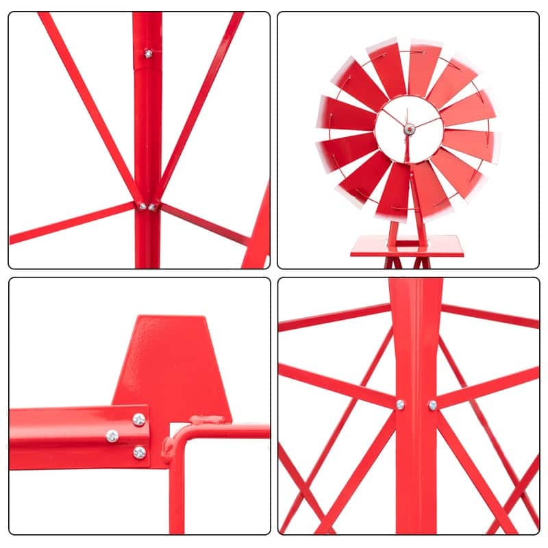 Outdoor Weather Resistant Yard Garden Windmill Red