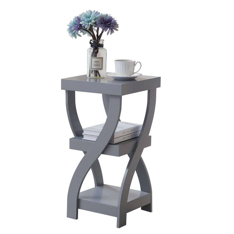 2 Tier Side End Table with Storage, Gray