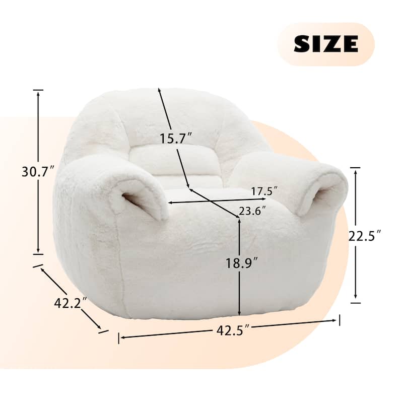 Comfy Bean Bag Sofa With Back Support, Faux Fur Bean Bag Chair For Adults And Kids