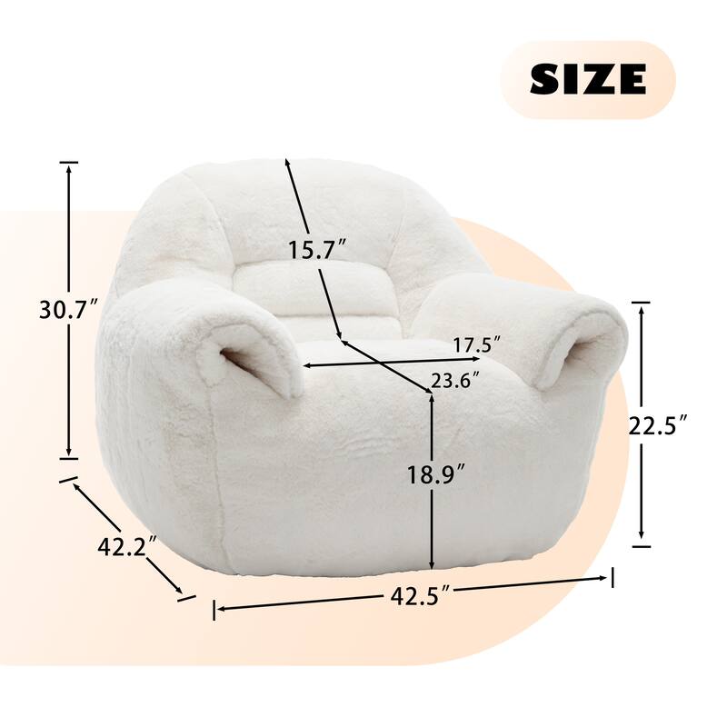 GDFStudio - Faux Fur 42.5" Supportive Bean Bag Sofa with Back Support