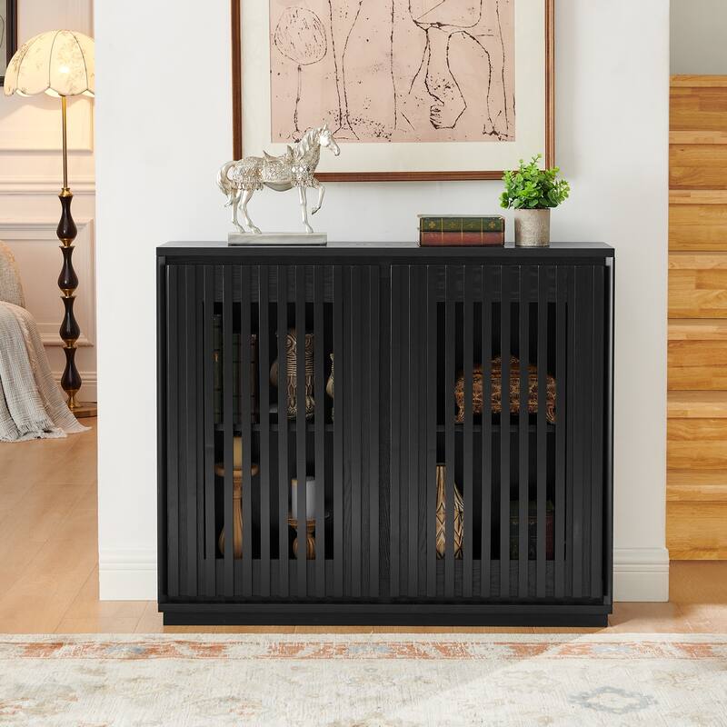 Modern Sideboard Cabinet with 2 Outlet Holes, Buffet Cabinet Storage Cabinet with Fluted Hollowed Out