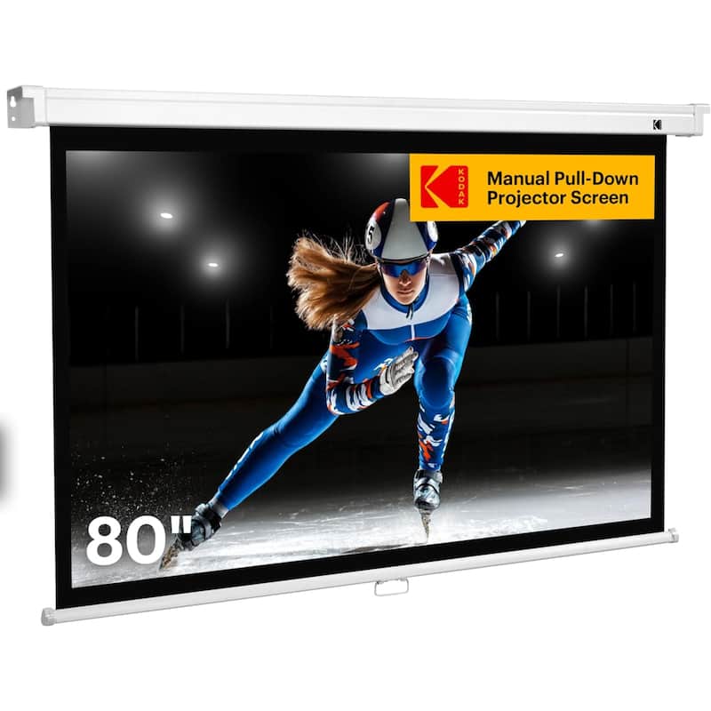 Kodak Manual Pull Down Projector Screen, Large 16:9 Retractable Screen - 80" - White