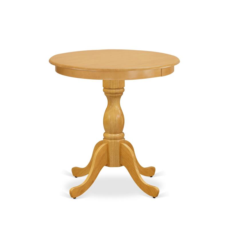 East West Furniture 3 Piece Modern Dining Table Set- a Round Wooden Table and 2 Dining Chairs, (Seat & Finish Options)