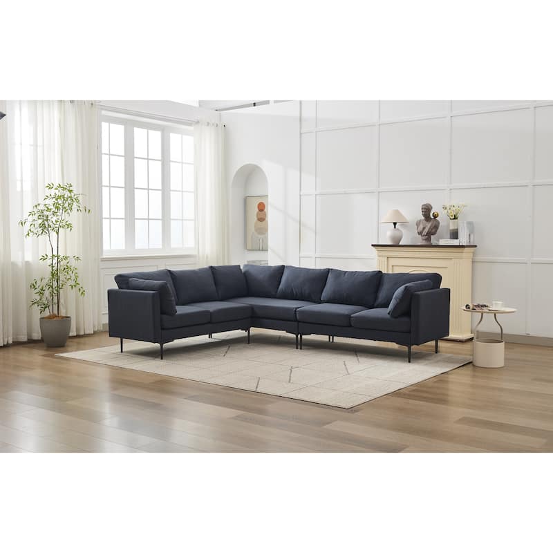 L Shaped Oversized Sectional Sofa, Convertible 6-Seat Corner Sofa with 2 Pillows, Linen Upholstered Sofa with Metal Legs